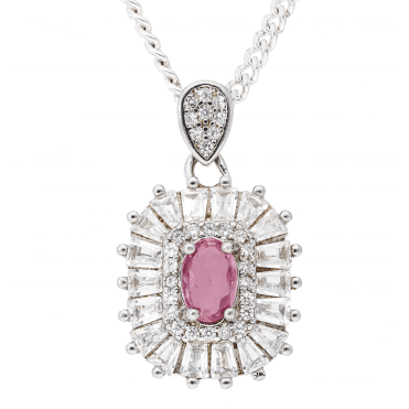 1/2ct Pink Sapphire & Zircon Silver Pendant