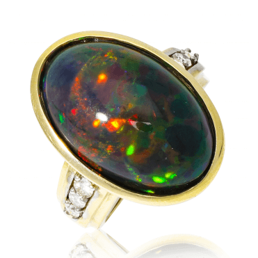 10ct Black Opal and Diamond 9ct Gold Ring
