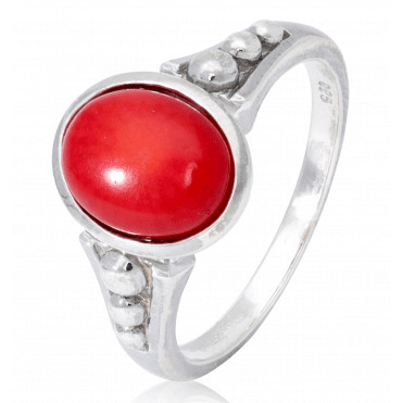 11/2ct Coral Cabochon Silver Ring