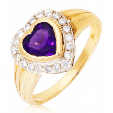 11/4ct Heart Cut Amethyst & Diamond Ring