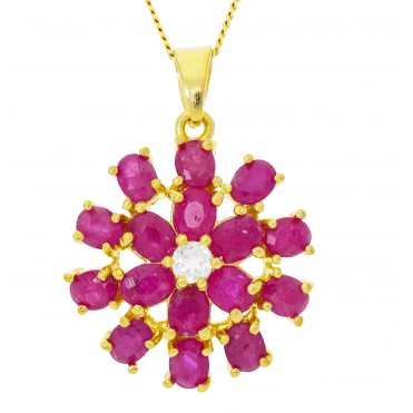 15ct Ruby Flower Cluster Pendant