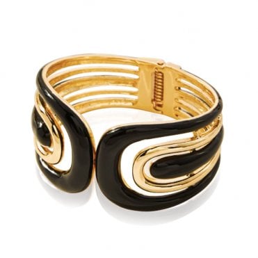 1960s Hinged Cuff Bangle with Black enamel