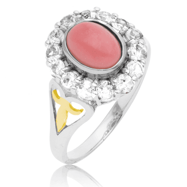 1ct Red Opal Ring Gleams with White Topaz & 18ct Gold
