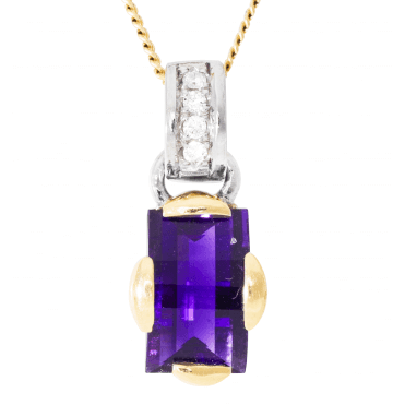 2.6ct Fancy Cut Amethyst & Diamond 9ct Gold Pendant