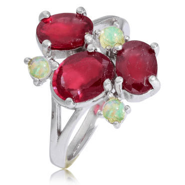 2.8ct Ruby & Opal Cluster Ring in Silver