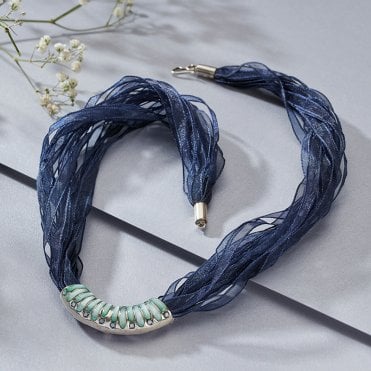 2 in 1 Silver & Organza Ribbon Necklace