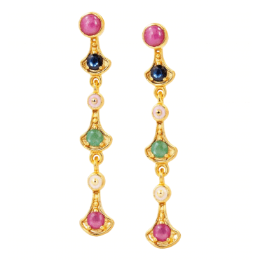 22ct Gold Plated Multi Gemstone Drop Earrings