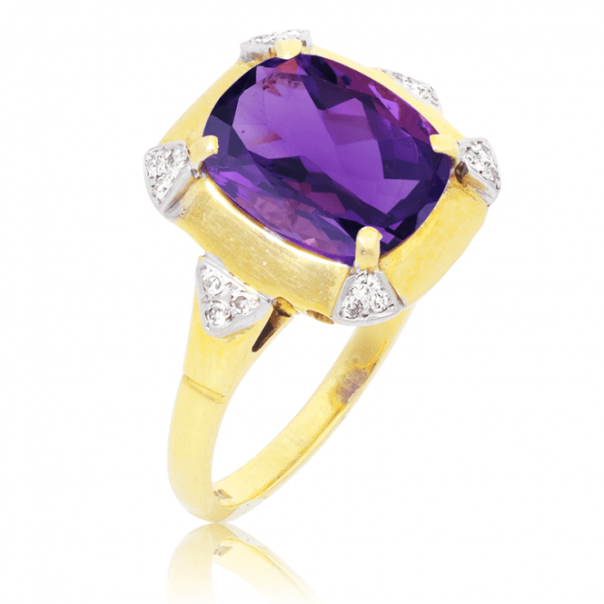 23/4ct Amethyst Cushion with Gold & Diamond Contrasts