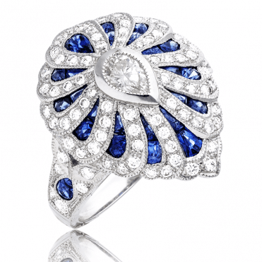 2ct Sapphire & Diamond Ring in Art Deco Calibré Style