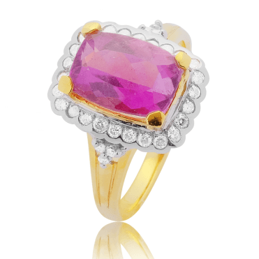 3.16ct Rubellite Tourmaline Cushion in a Gold & Diamond Ring