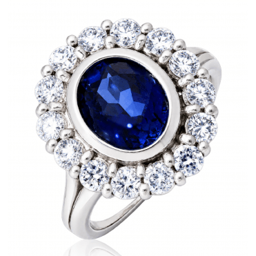 3.85ct Lab Sapphire & Lab Diamond Halo Ring