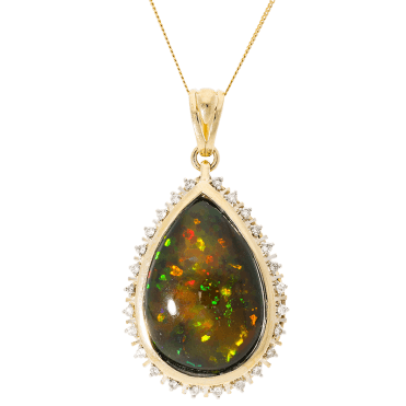 35cts of Premium Black Opal in a Gold & Diamond Pendant