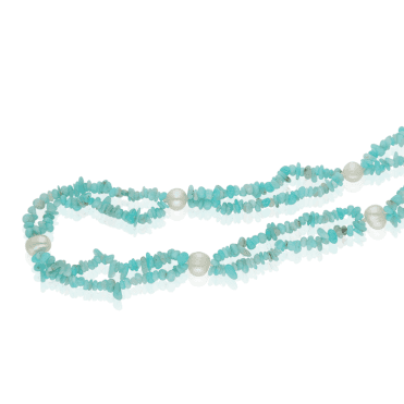 38" Easy-Wear Necklace Contrasts Textured Amazonite & Smooth Pearls