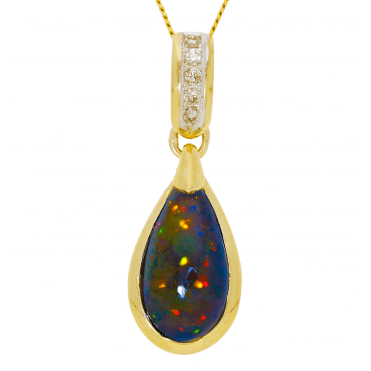 3cts of Black Opal set with Diamonds in 9ct Gold