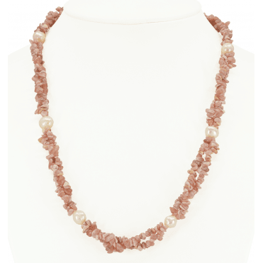 400ct Rhodonite & Freshwater Pearl Necklace