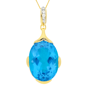 48ct Swiss Blue Topaz Pendant with 9ct Gold & Diamond