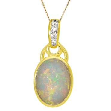 4ct Opal in a Diamond & Gold Pendant