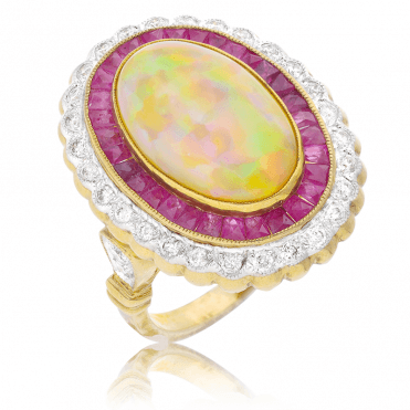 7¾ct Aestival Ring of Australian Opal, Ruby & Diamonds