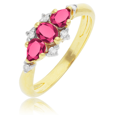 9ct Gold Coronation Year Ring with 1.1cts of Rubies & Diamonds