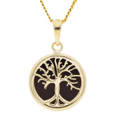 9ct Gold Overlay Onyx Tree of Life Pendant