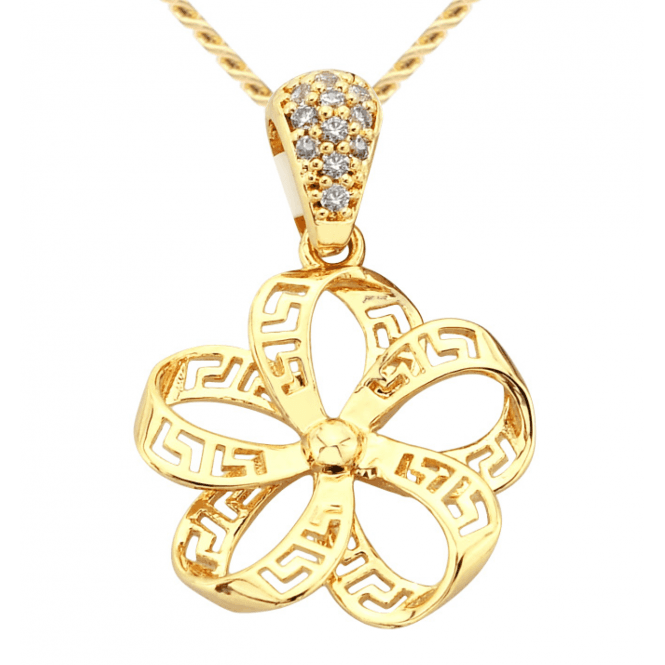 9ct Yellow Gold & Cubic Zirconia 3D Sculptured Flower Pendant