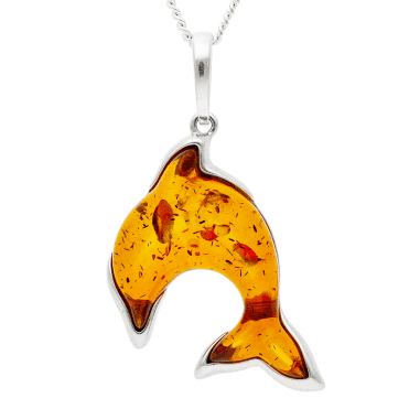 Amber & Silver Dolphin Pendant
