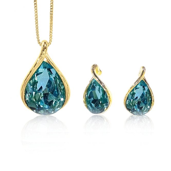 Aqua Crystal Drop Pendant with FREE Earrings