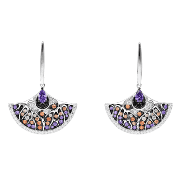 Art Deco Silver Fan Earrings with Spinel
