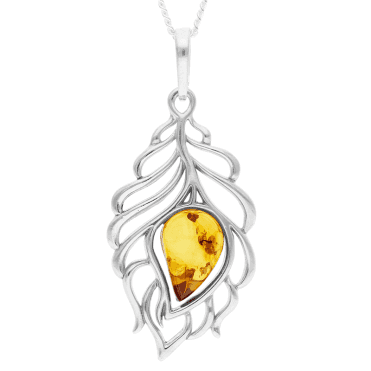 Baltic Amber Open Leaf Silver Pendant