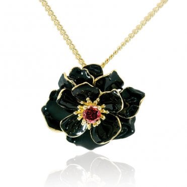 Black Enamel & Gold Hellebore Pendant