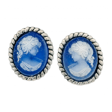 Blue Agate Cameo Earrings