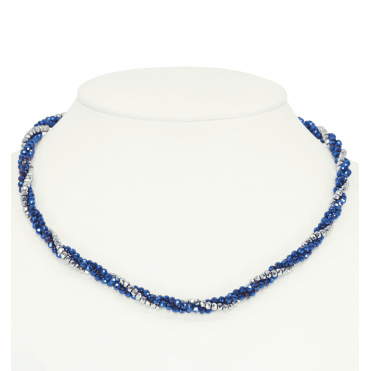 Blue & Silver Hematite Twist Necklace