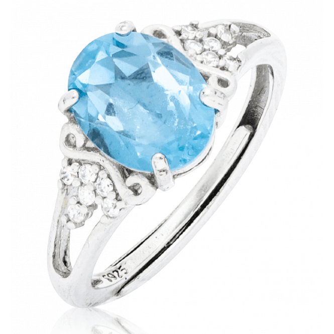 Blue Topaz & Cubic Zirconia Split Shoulder Ring
