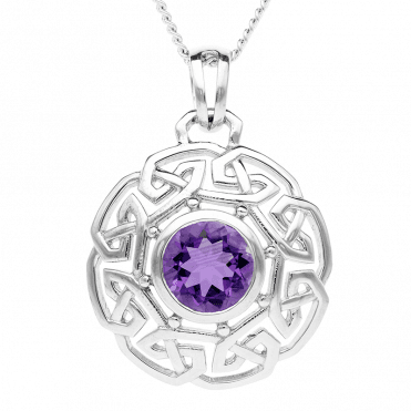 Bright Amethyst Pendant in a Silver Celtic Knot