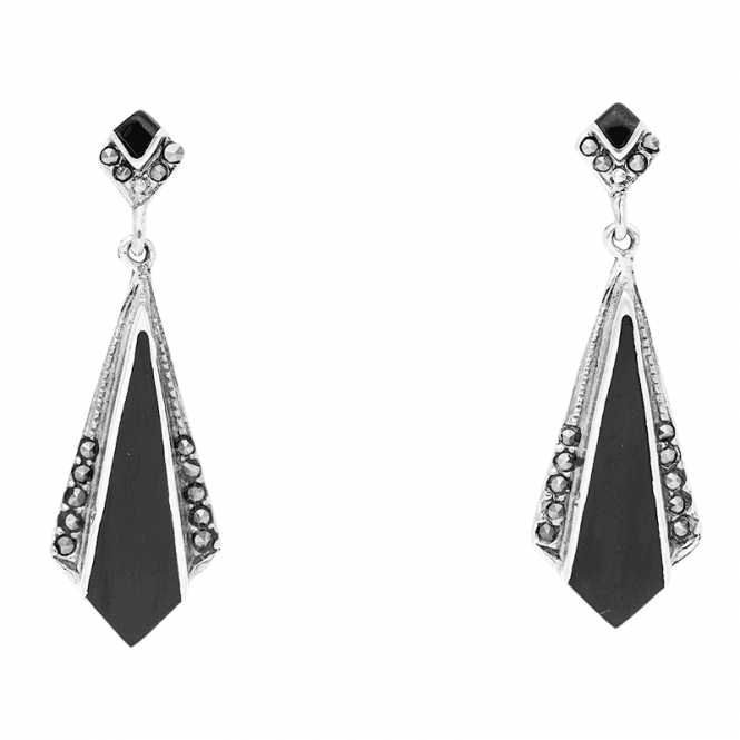 Chat Noir Earrings in Silver Onyx & Marcasite