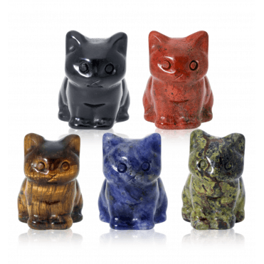 Collection of Five Hand Carved Gemstone Cats