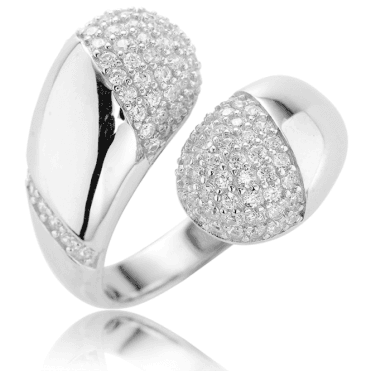 Comfort-Fit Adjustable Ring in Glistening Pavé Silver