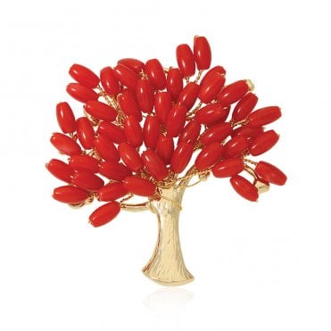 Coral Brooch with 18ct Gold Plate