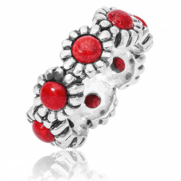 Coral & Sterling Silver Flower Full Eternity Ring