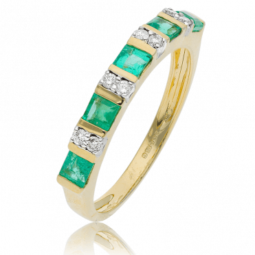 ¾ct of Carré Emeralds in a Gold & Diamond Half Eternity Ring
