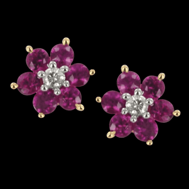 Daisy Cluster Ruby & Diamond Earrings