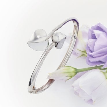 Double Diamond Hinge Silver Bangle