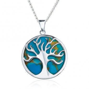 Double-sided Turquoise and Silver Tree of Life Pendant