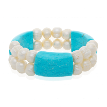Easy-fitting Cuff of Magnesite & Freshwater Pearls