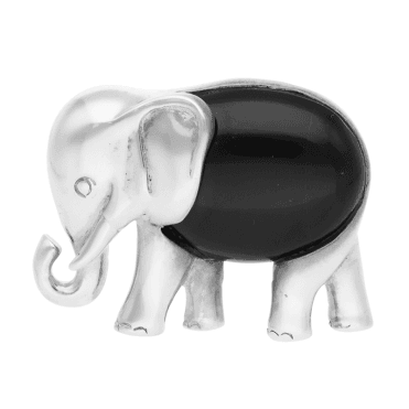 Elephant Brooch in Silver & Onyx