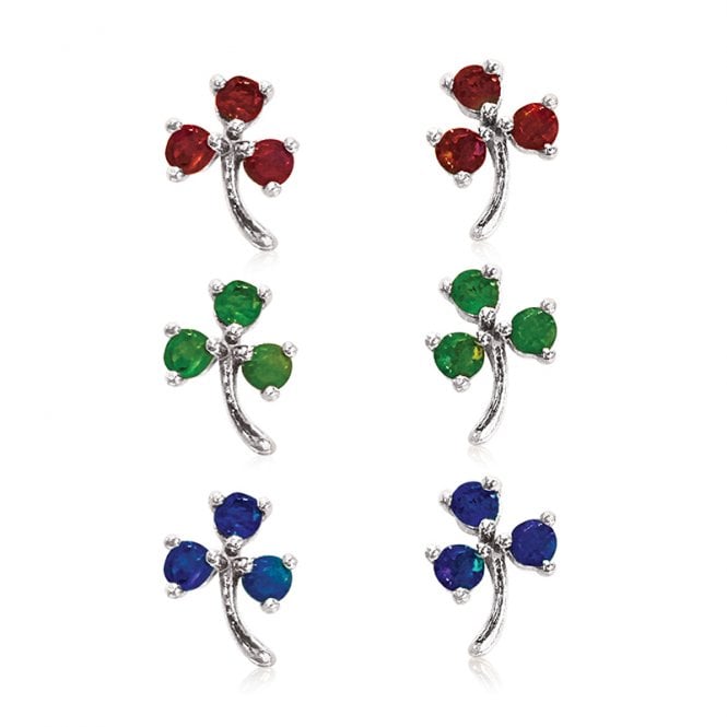 Emerald, Ruby and Sapphire Flower Studs