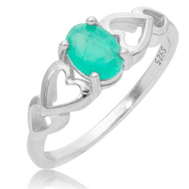 Emerald & Silver Hearts Ring