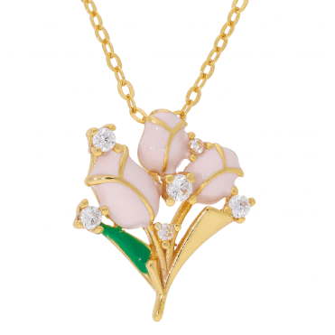 Enameled Rose Necklace in Silver with 18ct Gold Plate