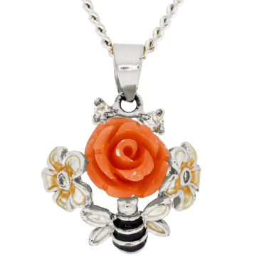 Enchanting Pink Rose Enamelled Pendant