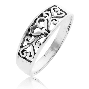 Filigree Hearts Silver Ring